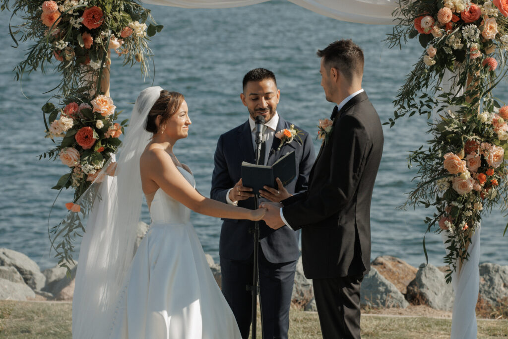 Wedding ceremony overlooking the waterfront at Malibu Farm San Diego